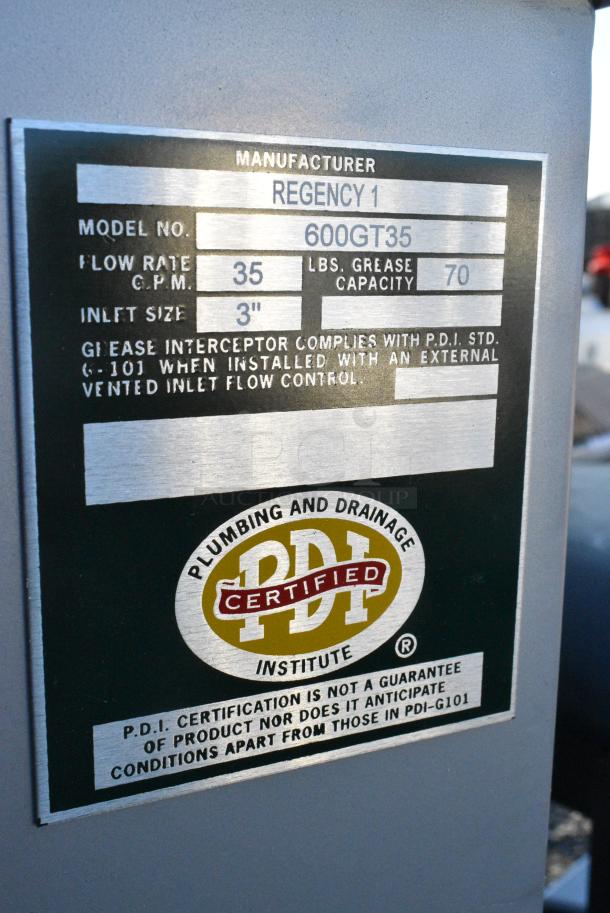 BRAND NEW SCRATCH AND DENT! Regency 600GT35 70 lb. 35 GPM Grease Trap with 3" Non-Threaded Connections - Image 3 of 3