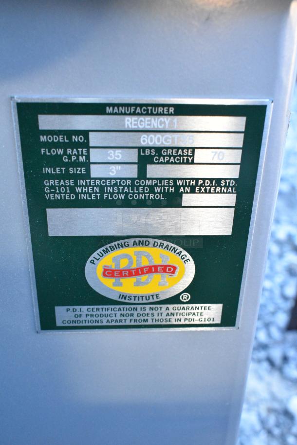 BRAND NEW SCRATCH AND DENT! Regency 600GT35 70 lb. 35 GPM Grease Trap with 3" Non-Threaded Connections - Image 3 of 3