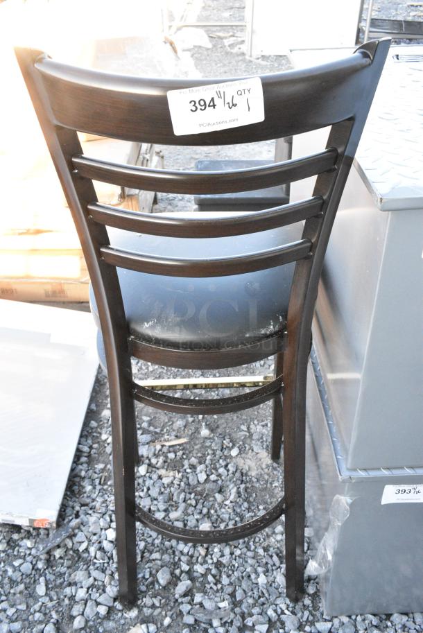 BRAND NEW SCRATCH AND DENT! Wood Pattern Bar Height Chair w/ Black Seat Cushion. - Image 2 of 2