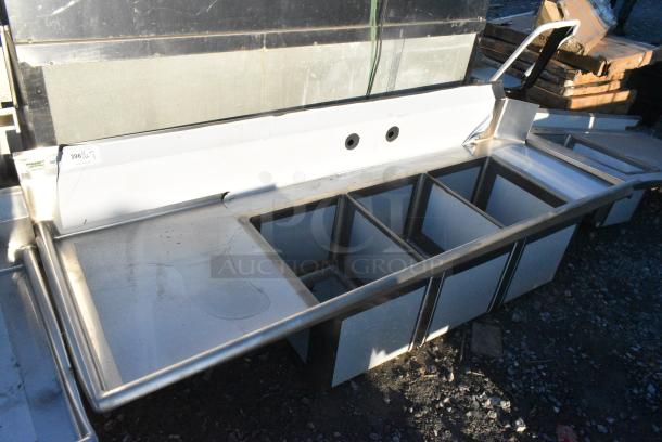 BRAND NEW SCRATCH AND DENT! Regency 600DDTS384LFT 16-Gauge 7' Soiled / Dirty Dish Table with 3-Compartment Sink - 16" x 20" x 14" Bowls - Left Drainboard. No Legs. - Image 1 of 5