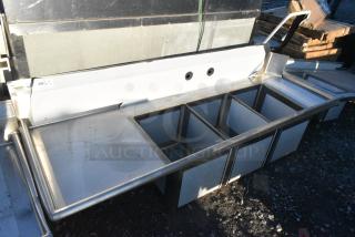 BRAND NEW SCRATCH AND DENT! Regency 600DDTS384LFT 16-Gauge 7' Soiled / Dirty Dish Table with 3-Compartment Sink - 16" x 20" x 14" Bowls - Left Drainboard. No Legs.