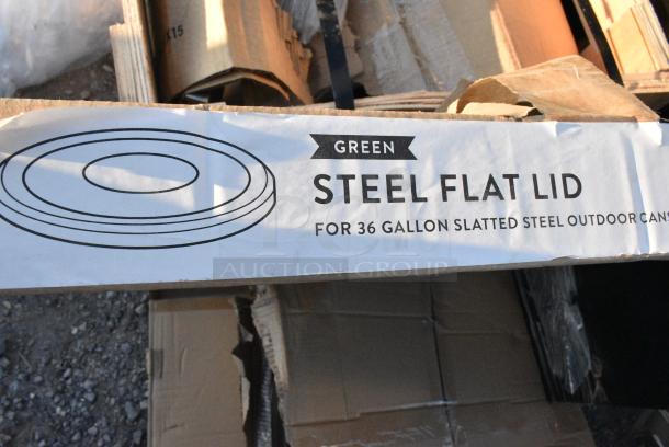 3 BRAND NEW SCRATCH AND DENT! Various Items Including Green Steel Flat Lid for 36 Gallon Trash Can, Lancaster Table & Seating 475SF36LIDGN Green Round Flat Lid for 36 Gallon Slatted Steel Can. 3 Times Your Bid! - Image 1 of 4