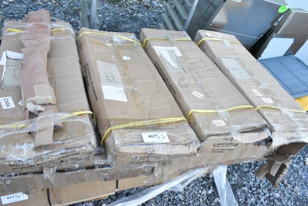 4 BRAND NEW SCRATCH AND DENT! Boxes of 2 Lancaster Table & Seating 164CRSS Stainless Steel 40" Crown Top Rope-Style Crowd Control/ Guidance Stanchion. 4 Times Your Bid! - Image 1 of 2