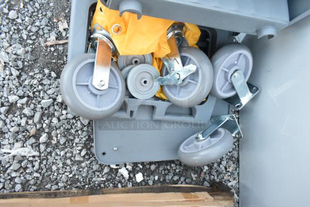 BRAND NEW SCRATCH AND DENT! Lavex Gray Poly Custodial Cart. May Be Missing Pieces. - Image 2 of 3