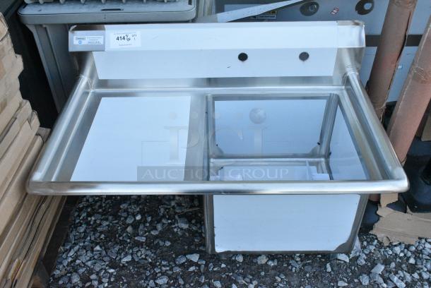 BRAND NEW SCRATCH AND DENT! Steelton 522CS11818L 38 3/4" 18-Gauge Stainless Steel One Compartment Commercial Sink with Left Drainboard - 18" x 18" x 12" Bowl. No Legs. - Image 1 of 4