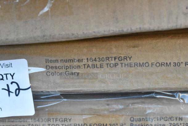 2 BRAND NEW SCRATCH AND DENT! Lancaster Table & Seating 16430RTFGRY 30" Round Thermo-Formed MDF Table Top with Gray Wood Finish. May Be Missing Pieces. 2 Times Your Bid! - Image 2 of 2