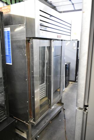 2021 LBC LMO-G8 Stainless Steel Commercial Natural Gas Powered Single-Deck Full-Size Gas Convection Oven. on Pan Rack w/ Commercial Casters. 90,000 BTU.
