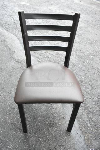 30 BRAND NEW SCRATCH AND DENT! Black Metal Dining Height Ladder Back Chair w/ Black Seat Cushions. 30 Times your Bid!