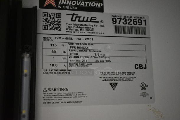 2019 True TVM-48SL-HC Metal Commercial 2 Door Reach In Cooler Merchandiser w/ Poly Coated Racks. 115 Volts, 1 Phase. Tested and Working! - Image 5 of 5