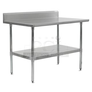 BRAND NEW SCRATCH AND DENT! Regency 600TB2472G 24" x 72" 18-Gauge 304 Stainless Steel Commercial Work Table with 4" Backsplash and Galvanized Undershelf. May Be Missing Pieces.