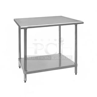 BRAND NEW SCRATCH AND DENT! Regency 600T2424G 24" x 24" 18-Gauge 304 Stainless Steel Commercial Work Table with Galvanized Legs and Undershelf. May Be Missing Pieces.