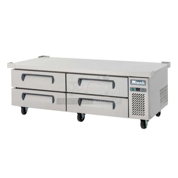 BRAND NEW SCRATCH AND DENT! 2022 Migali C-CB72-HC Stainless Steel Commercial 4 Drawer Chef Base on Commercial Casters. 115 Volts, 1 Phase. Tested and Working! - Image 1 of 11