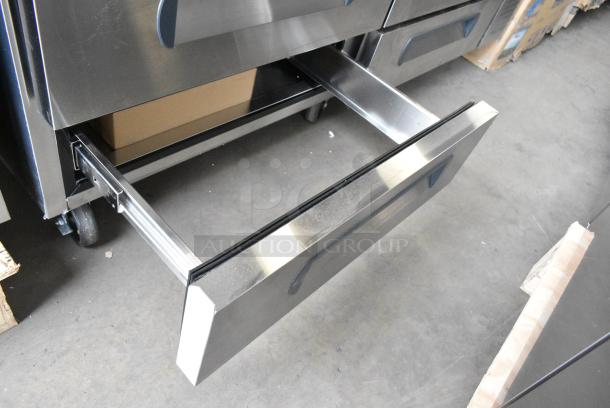BRAND NEW SCRATCH AND DENT! 2022 Migali C-CB72-HC Stainless Steel Commercial 4 Drawer Chef Base on Commercial Casters. 115 Volts, 1 Phase. Tested and Working! - Image 7 of 11