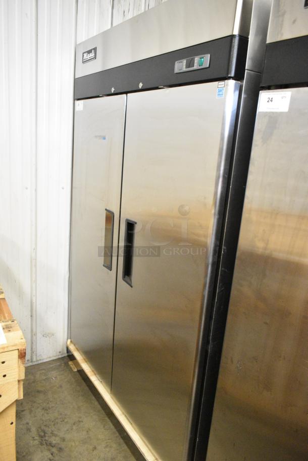 BRAND NEW SCRATCH AND DENT! 2020 Migali C-2R-HC Stainless Steel Commercial 2 Door Reach In Cooler w/ Poly Coated Racks. 115 Volts, 1 Phase. Tested and Working! - Image 2 of 6
