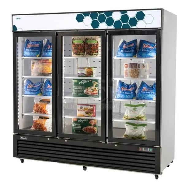 BRAND NEW SCRATCH AND DENT! 2019 Migali C-72FM Metal Commercial 3 Door Reach In Freezer Merchandiser w/ Poly Coated Racks. 115/208-230 Volts, 1 Phase. - Image 1 of 7