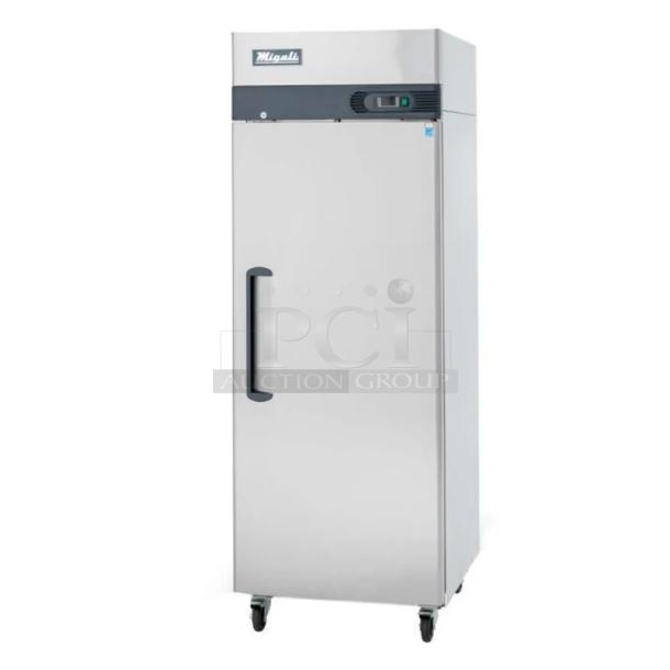 BRAND NEW SCRATCH AND DENT! 2019 Migali C-1F-HC Stainless Steel Commercial Single Door Reach In Freezer w/ Poly Coated Racks on Commercial Casters. 115 Volts, 1 Phase. - Image 1 of 6