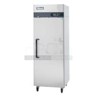 BRAND NEW SCRATCH AND DENT! 2019 Migali C-1F-HC Stainless Steel Commercial Single Door Reach In Freezer w/ Poly Coated Racks on Commercial Casters. 115 Volts, 1 Phase.