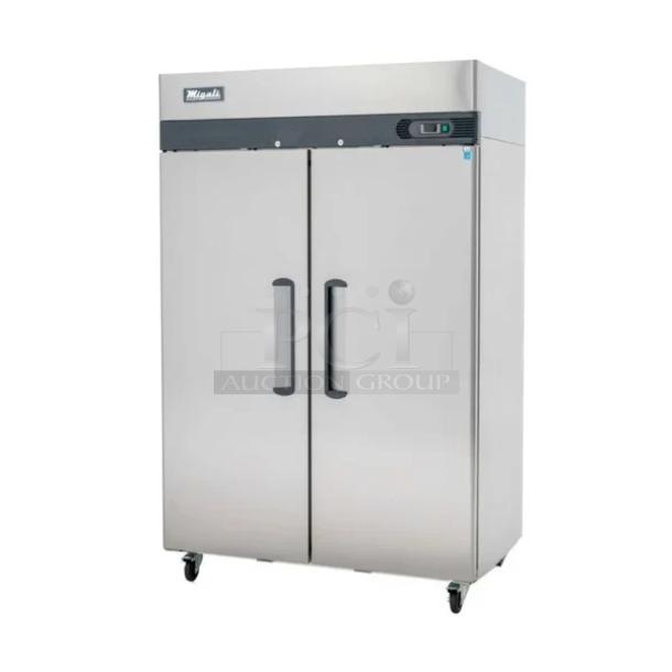 BRAND NEW SCRATCH AND DENT! 2023 Migali C-2R-HC Stainless Steel Commercial 2 Door Reach In Cooler w/ Poly Coated Racks. 115 Volts, 1 Phase. Tested and Working! - Image 1 of 6