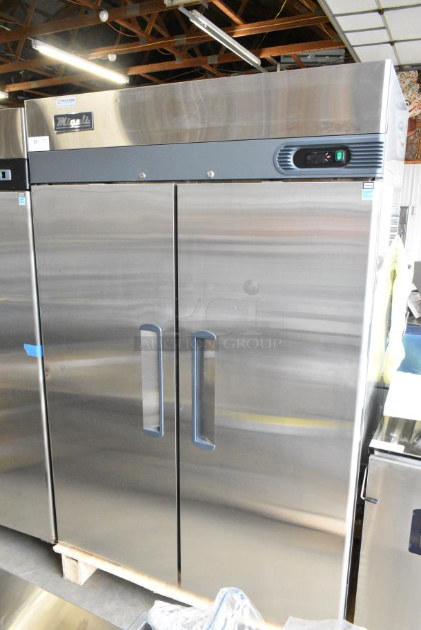 BRAND NEW SCRATCH AND DENT! 2023 Migali C-2R-HC Stainless Steel Commercial 2 Door Reach In Cooler w/ Poly Coated Racks. 115 Volts, 1 Phase. Tested and Working! - Image 2 of 6