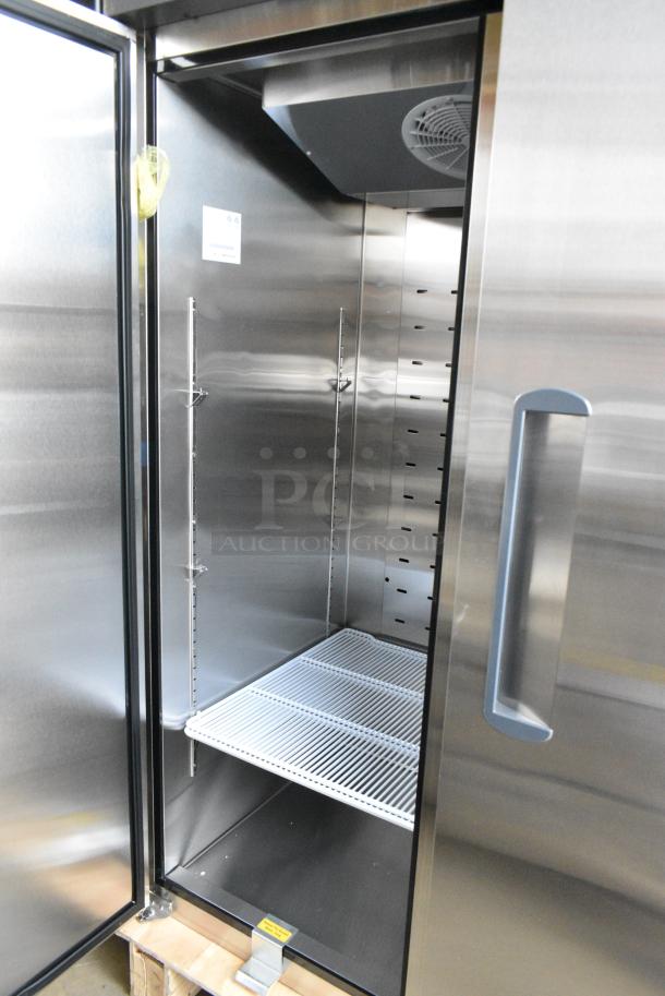 BRAND NEW SCRATCH AND DENT! 2023 Migali C-2R-HC Stainless Steel Commercial 2 Door Reach In Cooler w/ Poly Coated Racks. 115 Volts, 1 Phase. Tested and Working! - Image 4 of 6