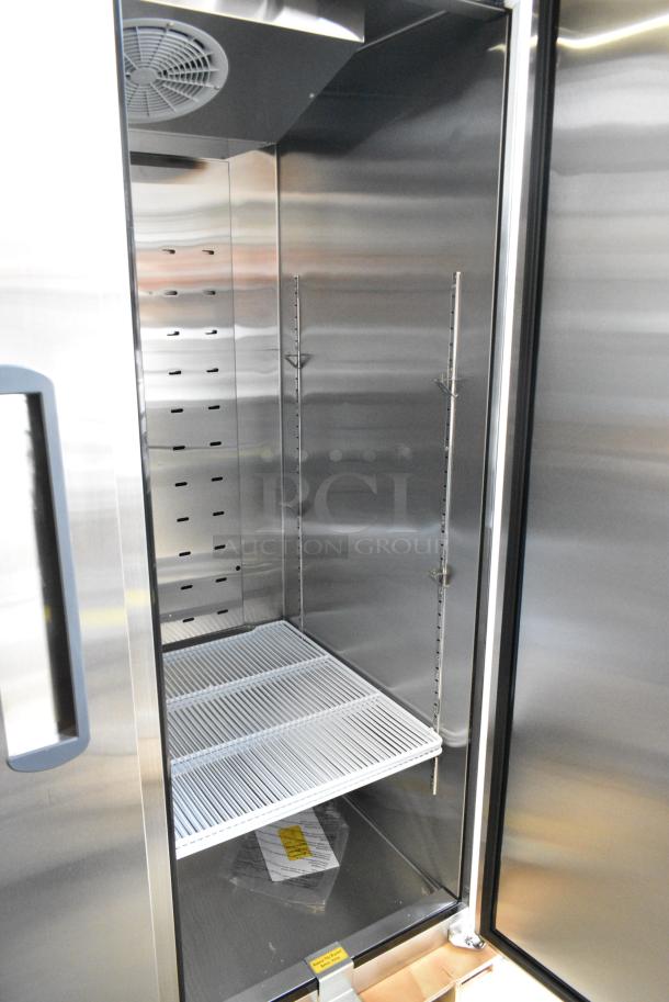 BRAND NEW SCRATCH AND DENT! 2023 Migali C-2R-HC Stainless Steel Commercial 2 Door Reach In Cooler w/ Poly Coated Racks. 115 Volts, 1 Phase. Tested and Working! - Image 5 of 6