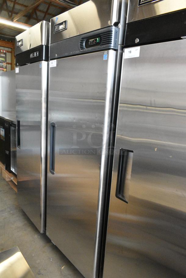 BRAND NEW SCRATCH AND DENT! 2023 Migali C-1R-HC Stainless Steel Commercial Single Door Reach In Cooler w/ Poly Coated Racks on Commercial Casters. 115 Volts, 1 Phase. Tested and Working! - Image 2 of 6