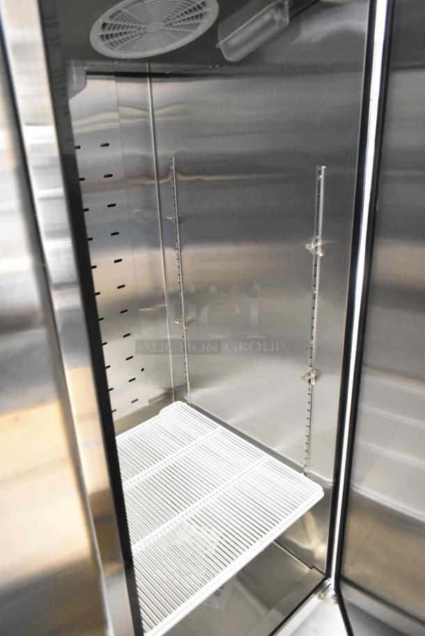 BRAND NEW SCRATCH AND DENT! 2023 Migali C-1R-HC Stainless Steel Commercial Single Door Reach In Cooler w/ Poly Coated Racks on Commercial Casters. 115 Volts, 1 Phase. Tested and Working! - Image 5 of 6