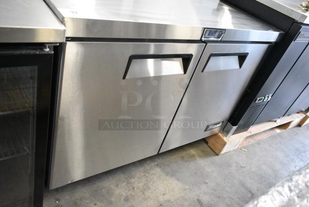 BRAND NEW SCRATCH AND DENT! 2018 Migali C-U48F-HC Stainless Steel Commercial 2 Door Undercounter Cooler on Commercial Casters. 115 Volts, 1 Phase. Tested and Working! - Image 2 of 9