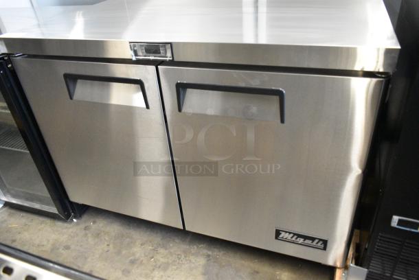 BRAND NEW SCRATCH AND DENT! 2018 Migali C-U48F-HC Stainless Steel Commercial 2 Door Undercounter Cooler on Commercial Casters. 115 Volts, 1 Phase. Tested and Working! - Image 3 of 9
