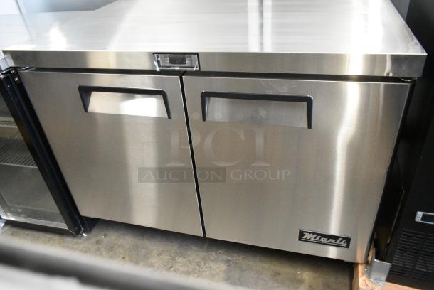 BRAND NEW SCRATCH AND DENT! 2018 Migali C-U48F-HC Stainless Steel Commercial 2 Door Undercounter Cooler on Commercial Casters. 115 Volts, 1 Phase. Tested and Working! - Image 4 of 9