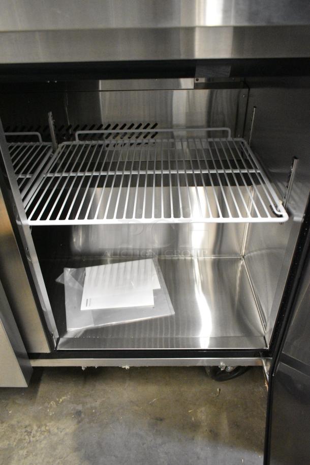 BRAND NEW SCRATCH AND DENT! 2018 Migali C-U48F-HC Stainless Steel Commercial 2 Door Undercounter Cooler on Commercial Casters. 115 Volts, 1 Phase. Tested and Working! - Image 7 of 9