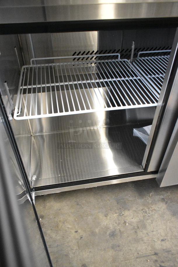 BRAND NEW SCRATCH AND DENT! 2018 Migali C-U48F-HC Stainless Steel Commercial 2 Door Undercounter Cooler on Commercial Casters. 115 Volts, 1 Phase. Tested and Working! - Image 8 of 9