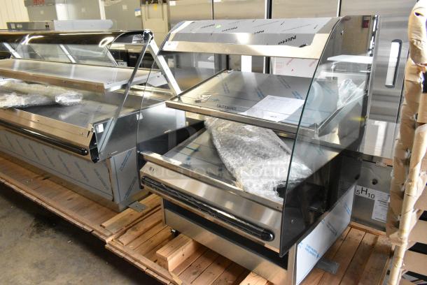 BRAND NEW! 2019 BKI HSS3-2T Stainless Steel Commercial Floor Style 2 Tier Warming Display Case Merchandiser on Commercial Casters. 208-240 Volts, 1/3 Phase. - Image 1 of 8