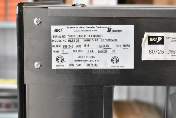 BRAND NEW! 2019 BKI HSS3-2T Stainless Steel Commercial Floor Style 2 Tier Warming Display Case Merchandiser on Commercial Casters. 208-240 Volts, 1/3 Phase. - Image 6 of 8