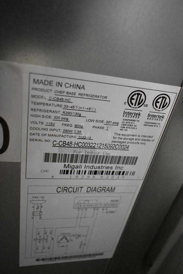 BRAND NEW SCRATCH AND DENT! 2022 Migali C-CB48-HC Stainless Steel Commercial 2 Drawer Chef Base on Commercial Casters. 115 Volts, 1 Phase. Tested and Working! - Image 7 of 8