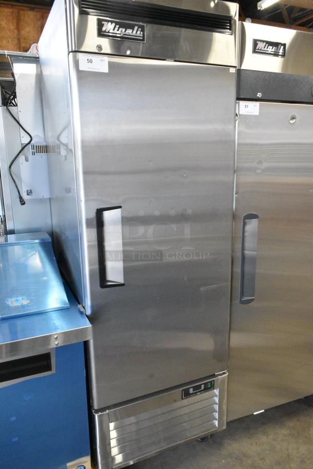 BRAND NEW SCRATCH AND DENT! 2018 Migali C-1FB-HC Stainless Steel Commercial Single Door Reach In Freezer w/ Poly Coated Racks on Commercial Casters. 115 Volts, 1 Phase. Tested and Powers On But Does Not Get Cold - Image 2 of 8