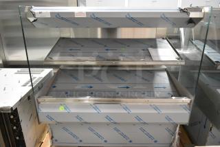 BRAND NEW! 2016 BKI HSS4-2TSQ Stainless Steel Commercial Floor Style 2 Tier Warming Display Case Merchandiser. 230 Volts, 1 Phase.