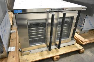 BRAND NEW! BKI BCO-E1 Stainless Steel Commercial Full Size Convection Oven w/ View Through Doors, Metal Oven Racks and Thermostatic Controls. 208 Volts, 3 Phase.