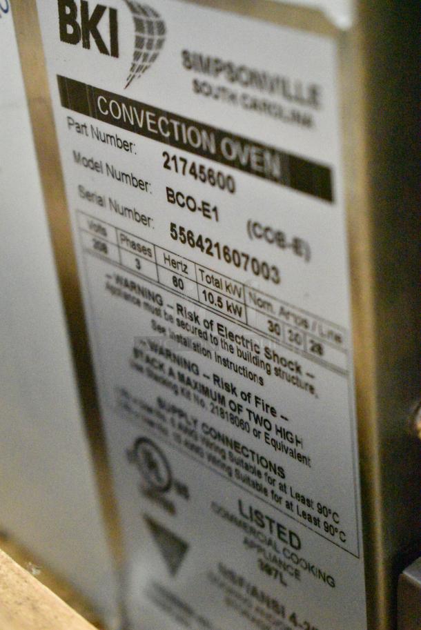 BRAND NEW! BKI BCO-E1 Stainless Steel Commercial Full Size Convection Oven w/ View Through Doors, Metal Oven Racks and Thermostatic Controls. 208 Volts, 3 Phase. - Image 6 of 6