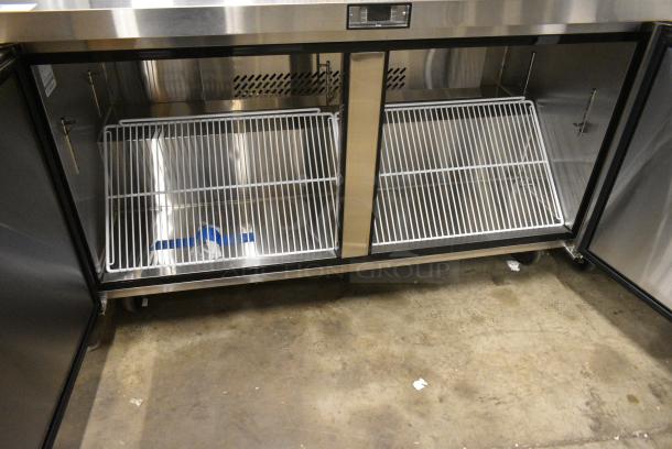 BRAND NEW SCRATCH AND DENT! 2019 Migali C-U60R-HC Stainless Steel Commercial 2 Door Undercounter Cooler on Commercial Casters. 115 Volts, 1 Phase. Tested and Working! - Image 3 of 6