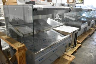 BRAND NEW! 2016 BKI HSS4-2TSQ Stainless Steel Commercial Floor Style 2 Tier Warming Display Case Merchandiser. 230 Volts, 1 Phase.