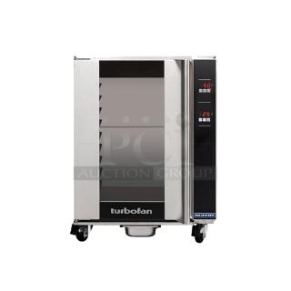 BRAND NEW SCRATCH AND DENT! Turbofan H10D-FS Stainless Steel Commercial Electric Powered Half Size Convection Oven w/ View Through Door and Metal Oven Racks. 208/220-240 Volts.