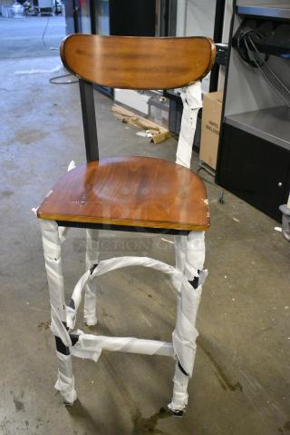15 BRAND NEW SCRATCH AND DENT! Lancaster Table and Seating 164BBMRNGBFR Black Metal and Wooden Bar Height Chair. 15 Times your Bid!