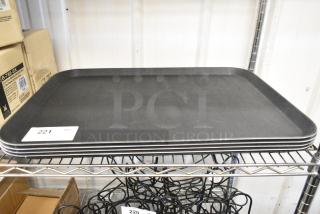 4 BRAND NEW SCRATCH AND DENT! Choice 176STF1826BK 18" x 26" Black Rectangle Fiberglass Non-Skid Serving Tray. 4 Times Your Bid!