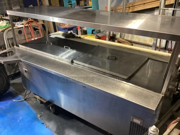 Randell Stainless Steel Dual-Sided Work Island/Cold Buffet Bar. 
Multi-Pan Prep Table W/Two-Door and Two Drawers  Refrigerated Storage. Tested And Working. 
84 x  46/52 x 58 - Image 7 of 14