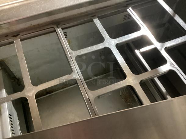 Randell Stainless Steel Dual-Sided Work Island/Cold Buffet Bar. 
Multi-Pan Prep Table W/Two-Door and Two Drawers  Refrigerated Storage. Tested And Working. 
84 x  46/52 x 58 - Image 10 of 14