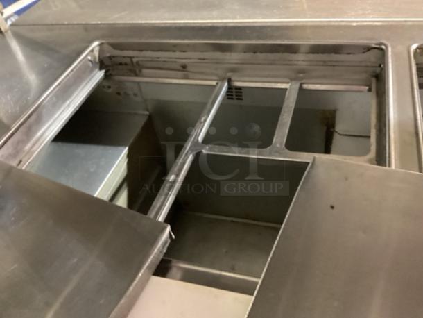 Randell Stainless Steel Dual-Sided Work Island/Cold Buffet Bar. 
Multi-Pan Prep Table W/Two-Door and Two Drawers  Refrigerated Storage. Tested And Working. 
84 x  46/52 x 58 - Image 11 of 14
