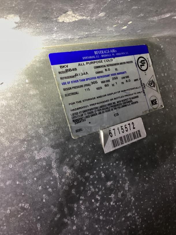 Beverage-Air All Purpose Under Bar Chiller. TESTED AND WORKING 
48 x 23 x 40-1/2. - Image 5 of 5