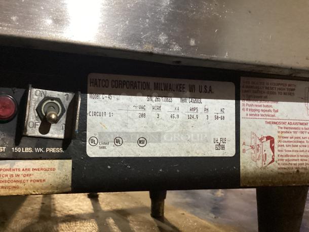 Hatco Booster Water Heater 
Model# C-45
18 x 24 x 18-1/2 - Image 3 of 3