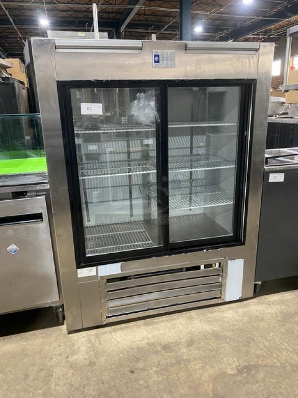 Optimum Refrigeration Commercial Double Sliding Glass Door Refrigerator Merchandiser! All Stainless Steel! With Poly Coated Racks! Model: SG-48x36x62! - Image 1 of 11